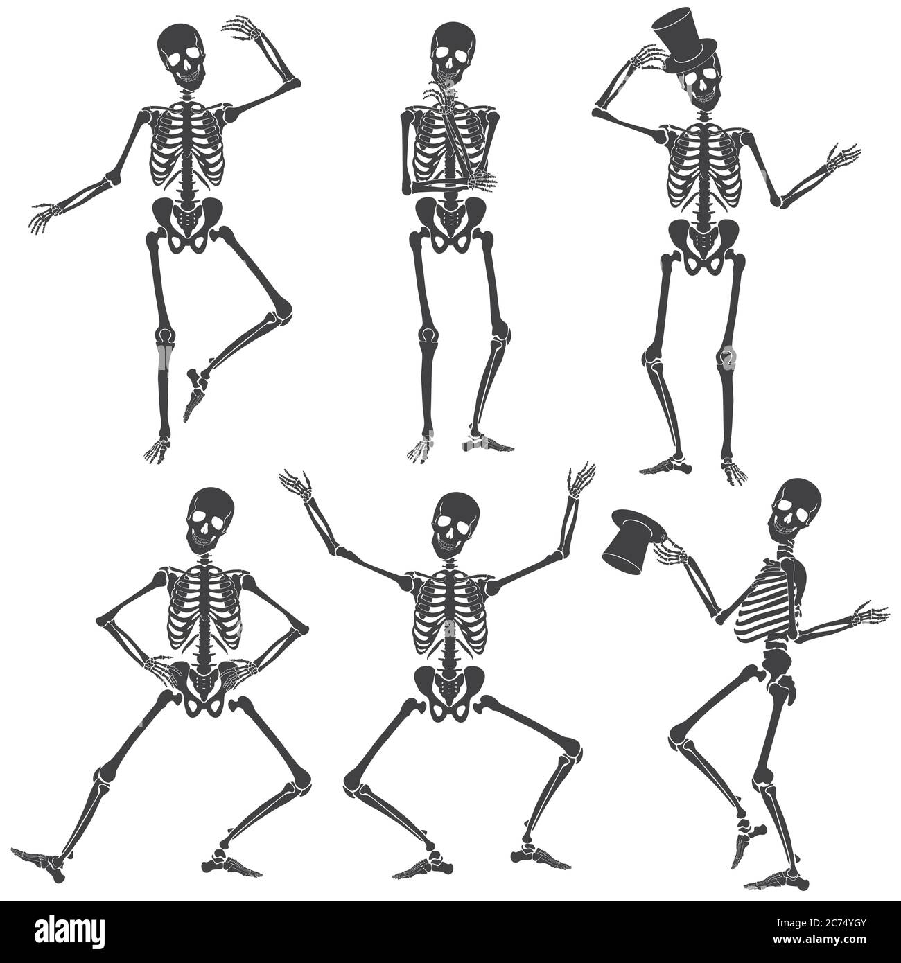 Tanzende Skelette. Verschiedene Skelett Bewegung Posen isoliert Stock Vektor