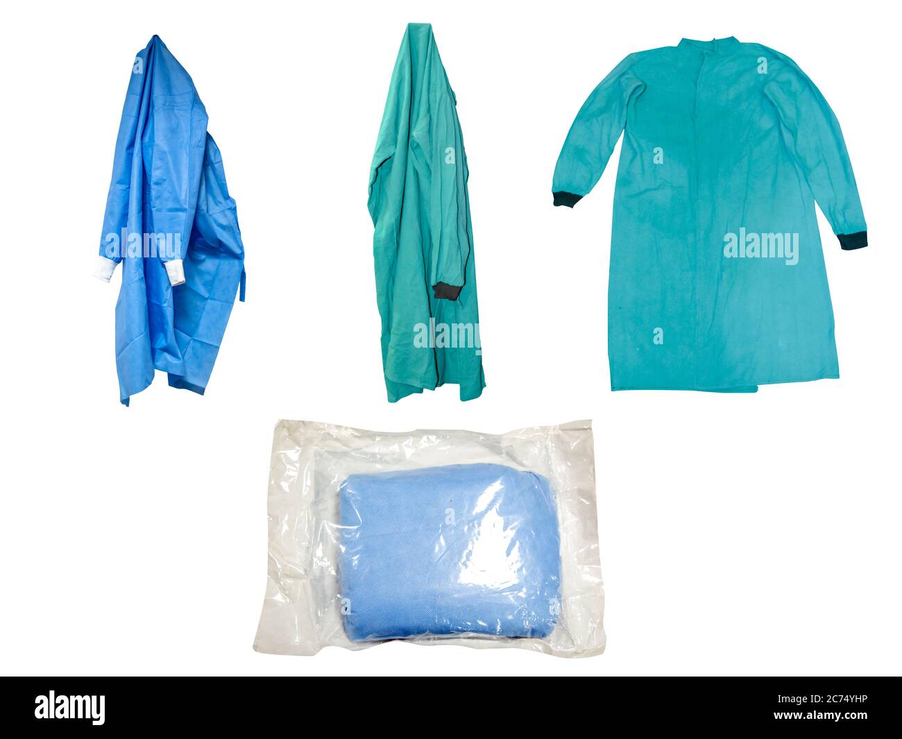 Einweg-OP-Kittel für Krankenhaus, eine persönliche Schutzausrüstung für Corona-Virus Prävention Stockfoto