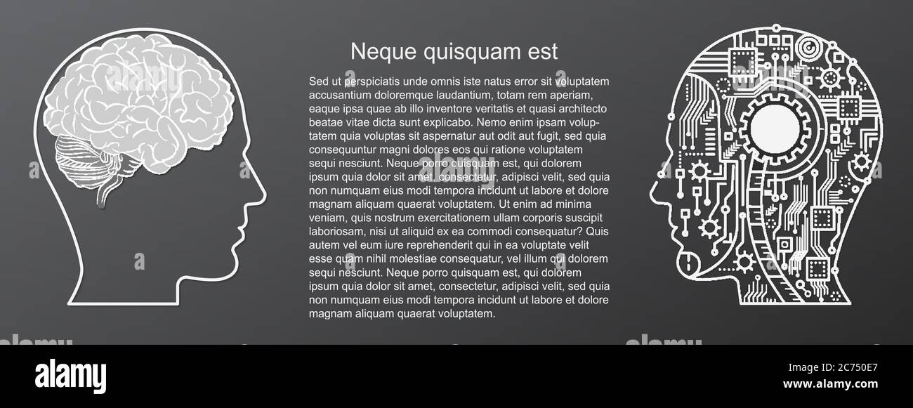 Human Brain Mind mit künstlicher Intelligenz Roboter Kopf Konzept Vektor Illustration Stock Vektor