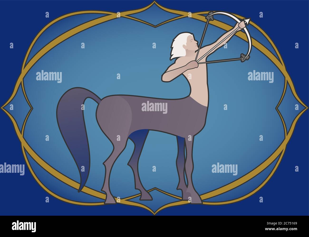 Sternzeichen. Schütze. Centaur bewaffnet mit einem Bogen schießen einen Pfeil in einem ornamentalen Rahmen. Mittelalterlicher Stil. Stock Vektor