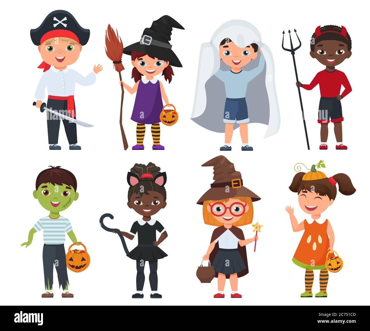Niedliches Halloween Kinder Set. Cartoon Vektor-Illustration isoliert Stock Vektor
