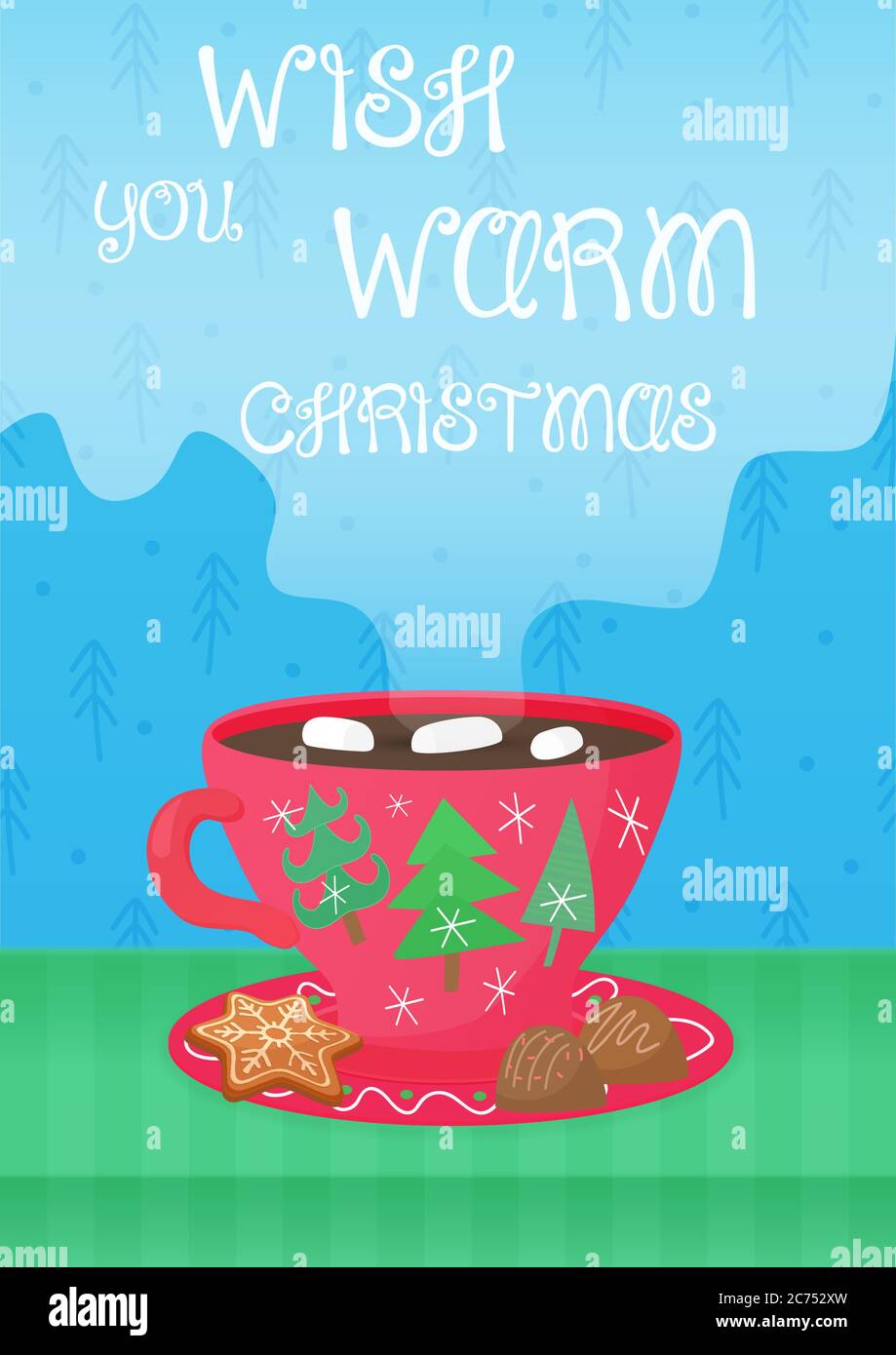 Vektor-Illustration von Weihnachten Grußkarte mit Tasse Kakao Süßigkeiten Stock Vektor