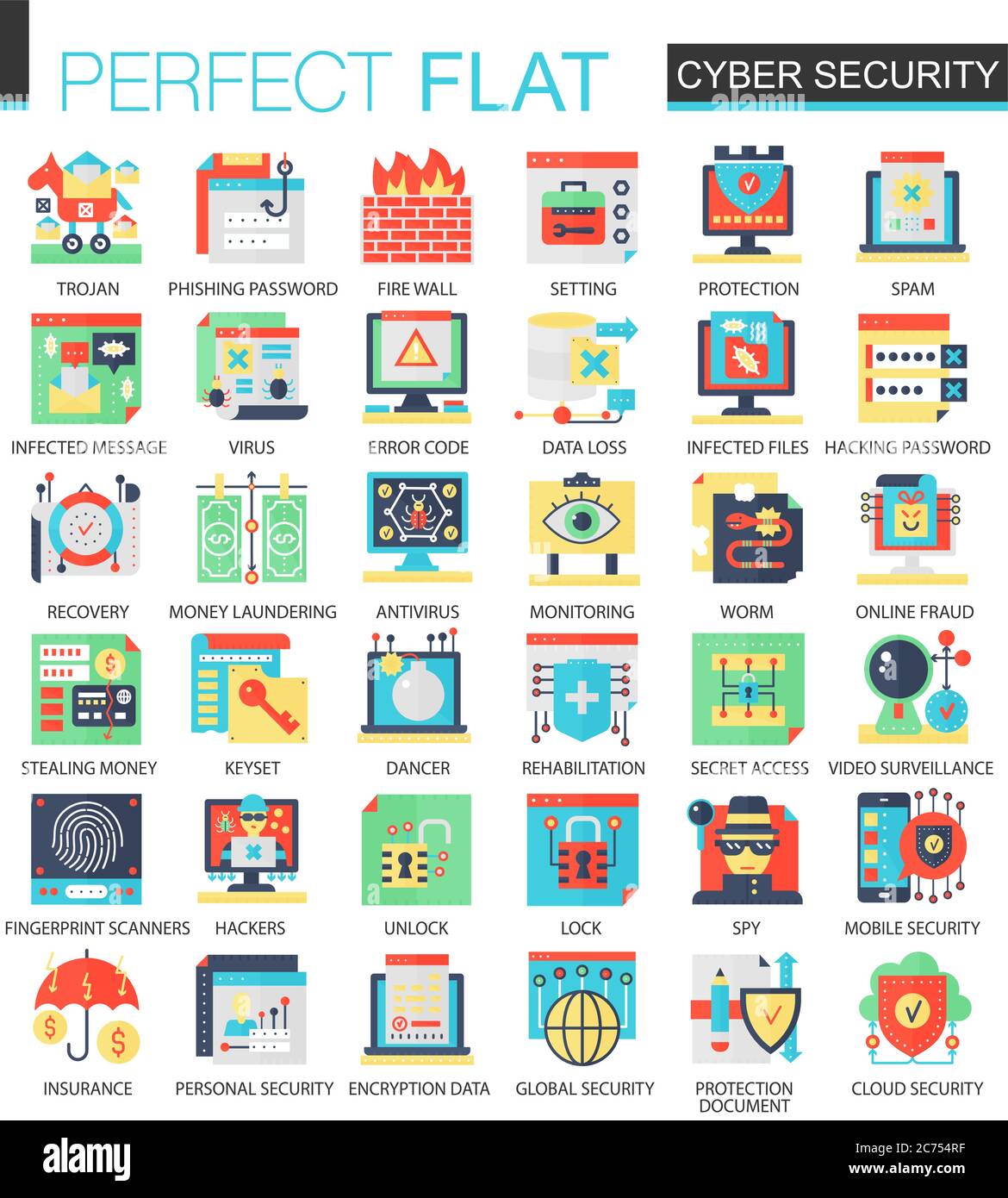 Vector Cyber Security Complex Flat Icon Konzept. Web Infografik Symbole Design-Set Stock Vektor
