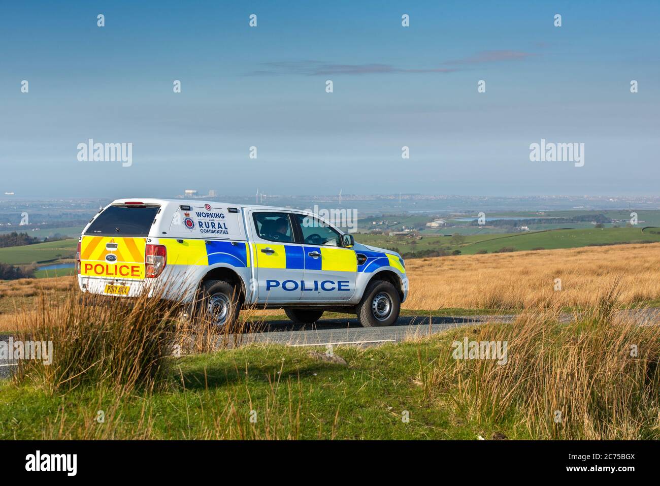 Ein Fahrzeug der ländlichen Polizei auf Hare Appletree Fell, Lancaster, Lancashire, Großbritannien Stockfoto