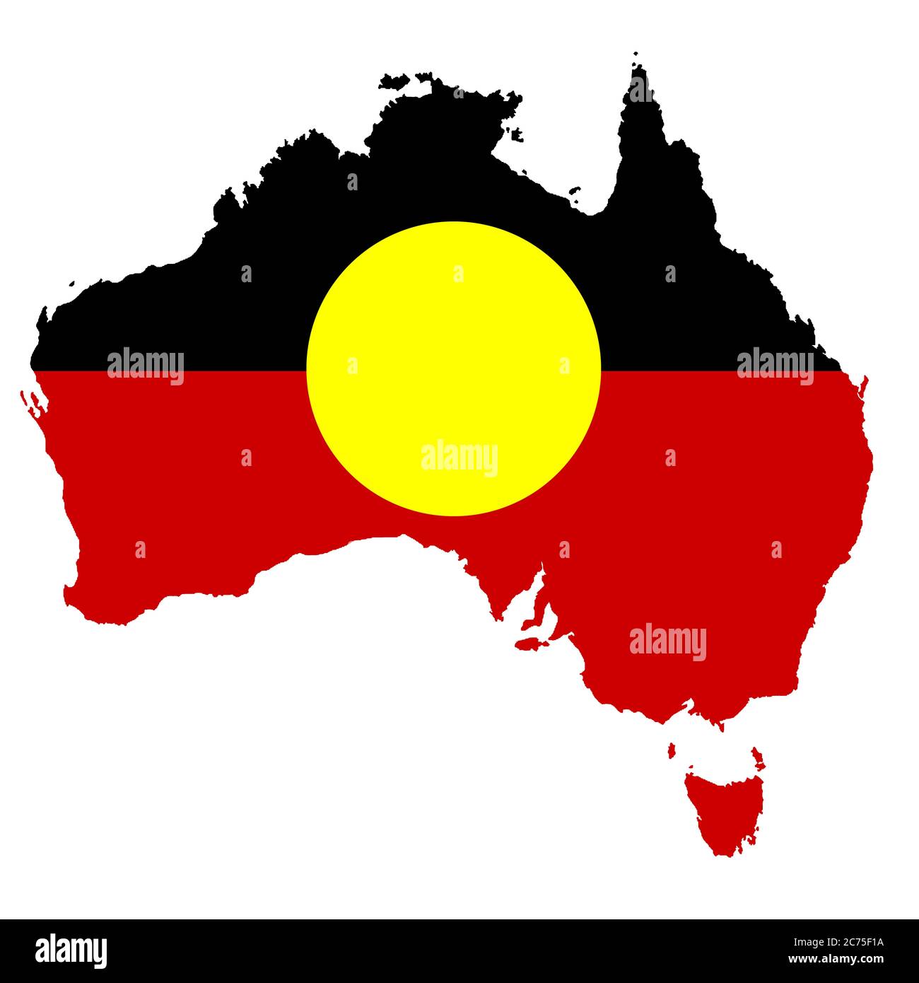 Australien Aborigine Karte auf weißem Hintergrund mit Beschneidungspfad Stockfoto