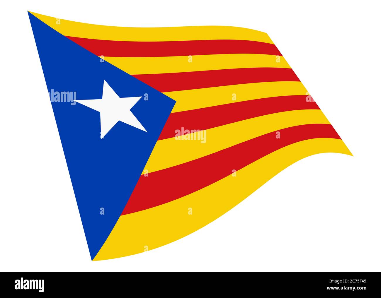 Katalonien Unabhängigkeit winkende Flagge Grafik isoliert auf weiß mit  Clipping Pfad rot gelb blau weiß Stern Estelada Stockfotografie - Alamy