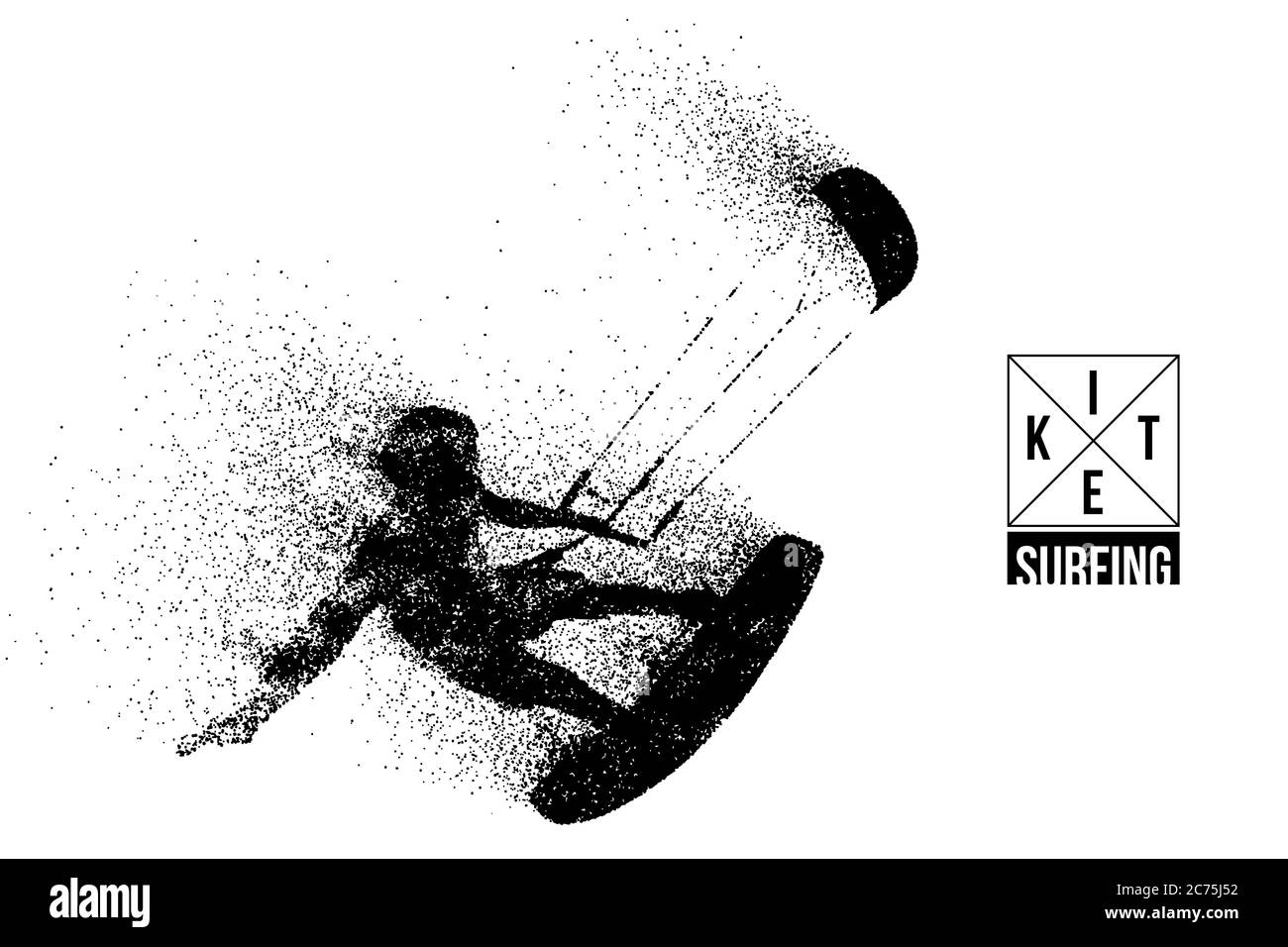 Kitesurfen und Kiteboarding. Silhouette eines Kitesurfers. Mann in einem Sprung führt einen Trick. Große Konkurrenz. Vektorgrafik. Danke für die Wachin Stock Vektor