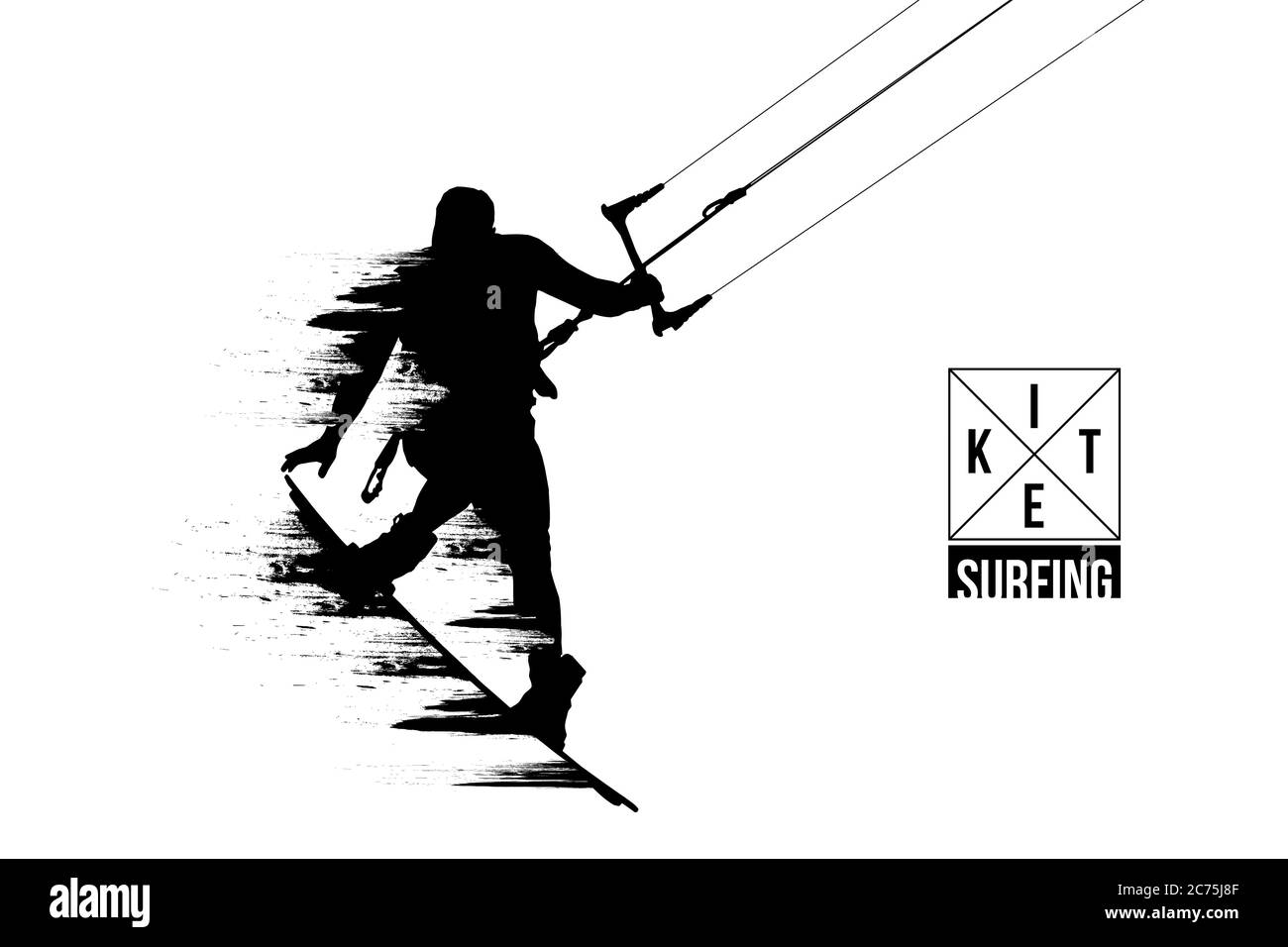 Kitesurfen und Kiteboarding. Silhouette eines Kitesurfers. Mann in einem Sprung führt einen Trick. Große Konkurrenz. Vektorgrafik. Danke für die Wachin Stock Vektor