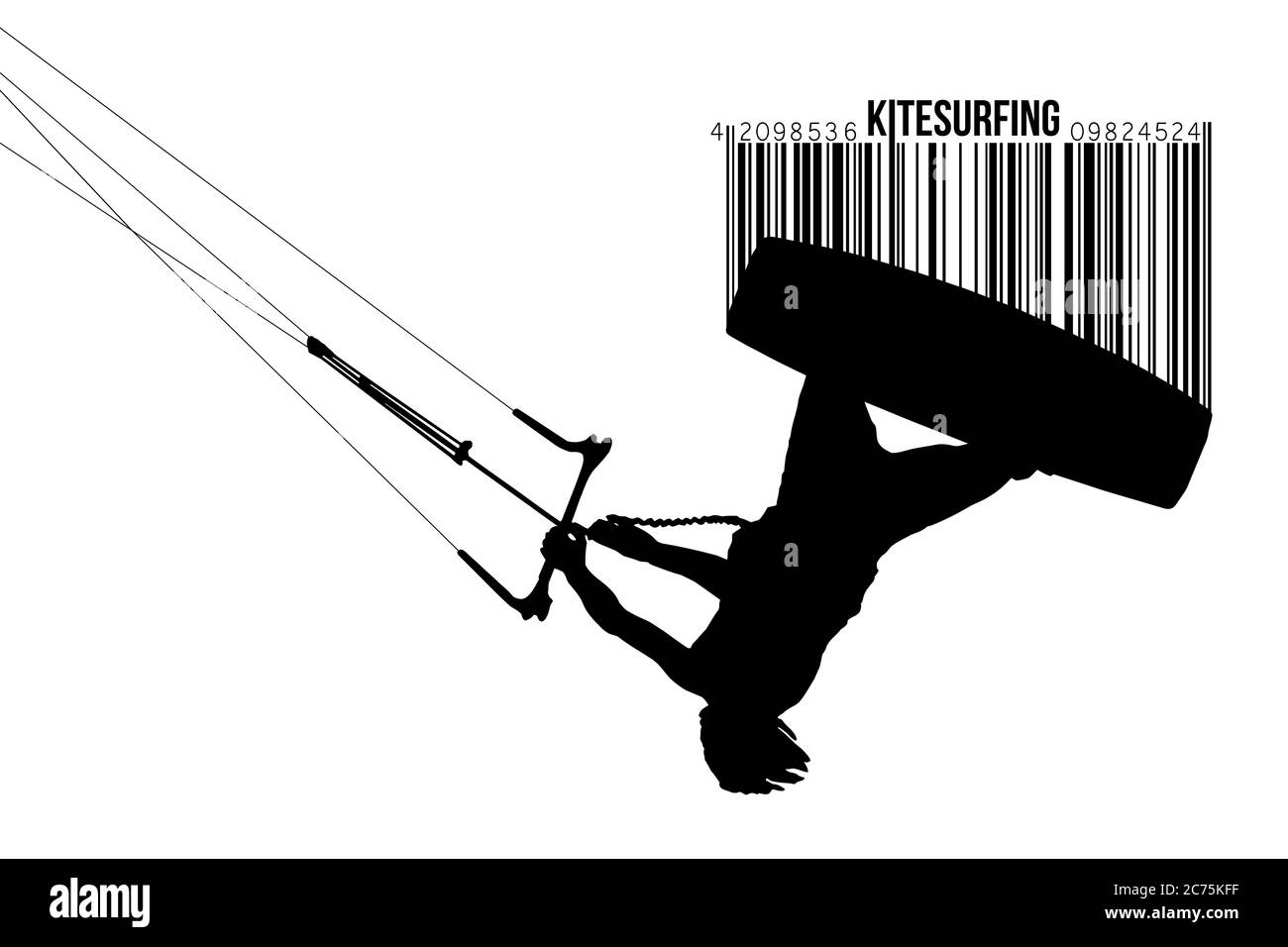 Kitesurfen und Kiteboarding. Silhouette eines Kitesurfers. Mann in einem Sprung führt einen Trick. Große Konkurrenz. Vektorgrafik. Danke für die Wachin Stock Vektor