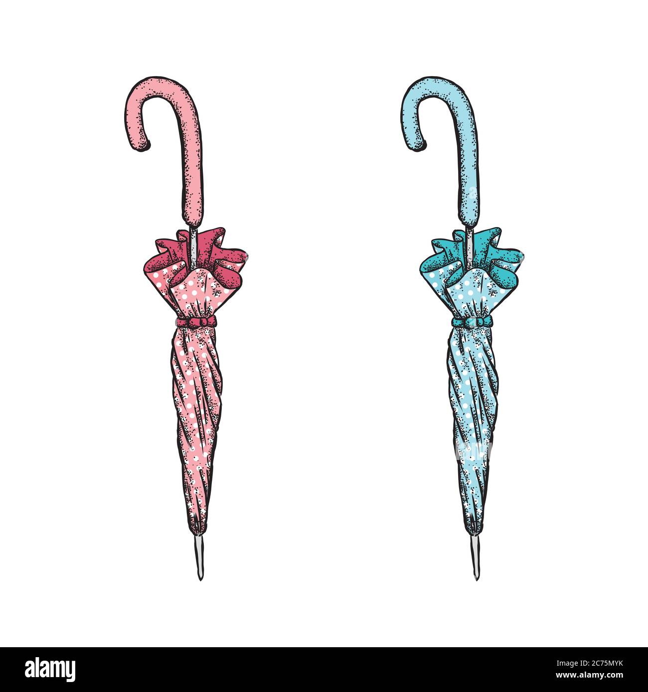 Vintage Regenschirm und ein schönes Bouquet von Tulpen. Vektorgrafik. Frühlingsblumen. Stock Vektor