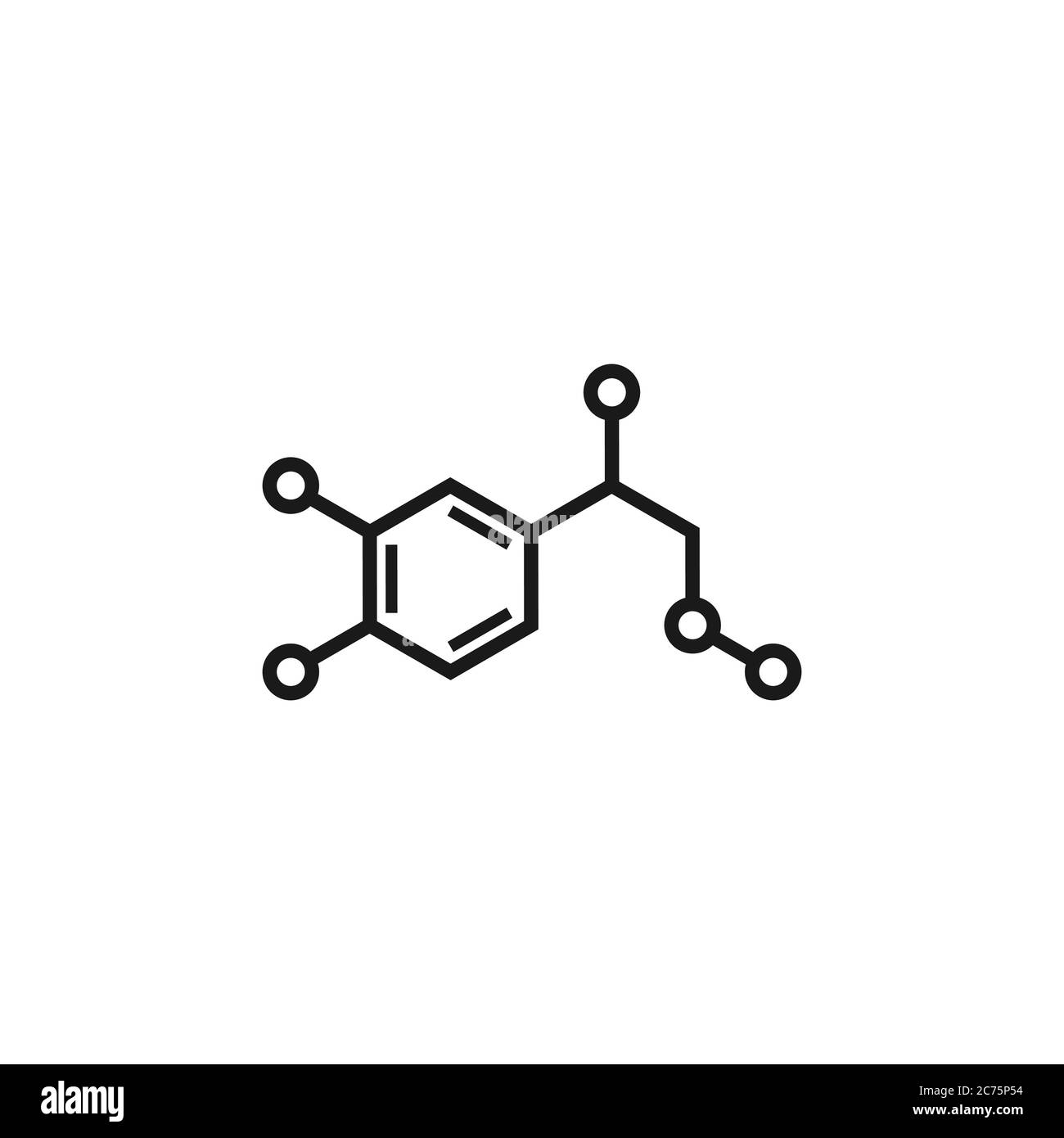 Adrenalin molecula Struktur. Schwarze Linie Symbol auf weißem Hintergrund isoliert. Hormon Adrenalin, Neurotransmitter. Starke Emotionen, Energie-Symbol Stock Vektor