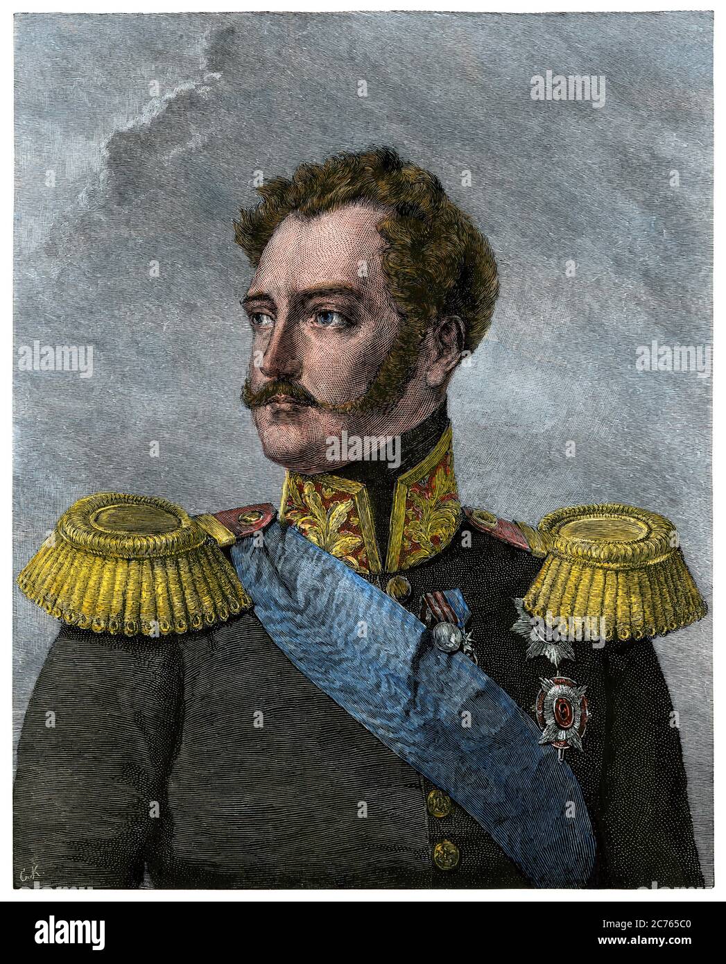 Russischer Kaiser Nikolaus I. Handkolorierter Holzschnitt Stockfoto