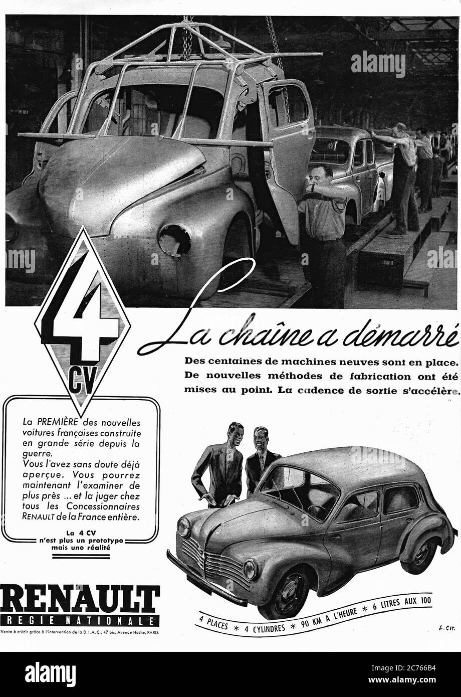 Publicité Pour La Renault 4CV en 1947 - Oldtimer-Werbung Stockfoto