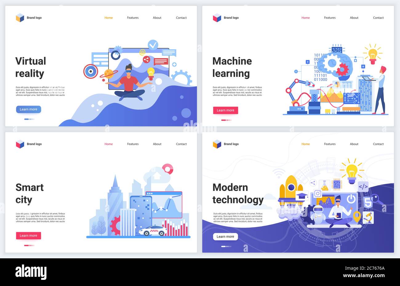 Künstliche Intelligenz Moderne Technologie Vektor Illustrationen. Kreatives Konzept Schnittstelle Website-Design, Banner mit flachen Cartoon Innovation in der Bildung, ai Tech futuristische Dienstleistungen für Smart City Stock Vektor