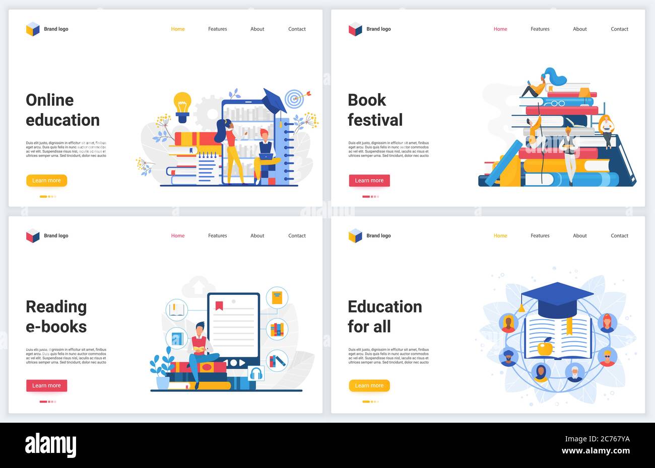 Online-Bildung Technologie Vektor Illustrationen. Kreatives Konzept Schnittstelle Website-Design, Banner mit flachen Cartoon pädagogische mobile Dienste für Lesen, Ferntraining und Schüler lernen Stock Vektor