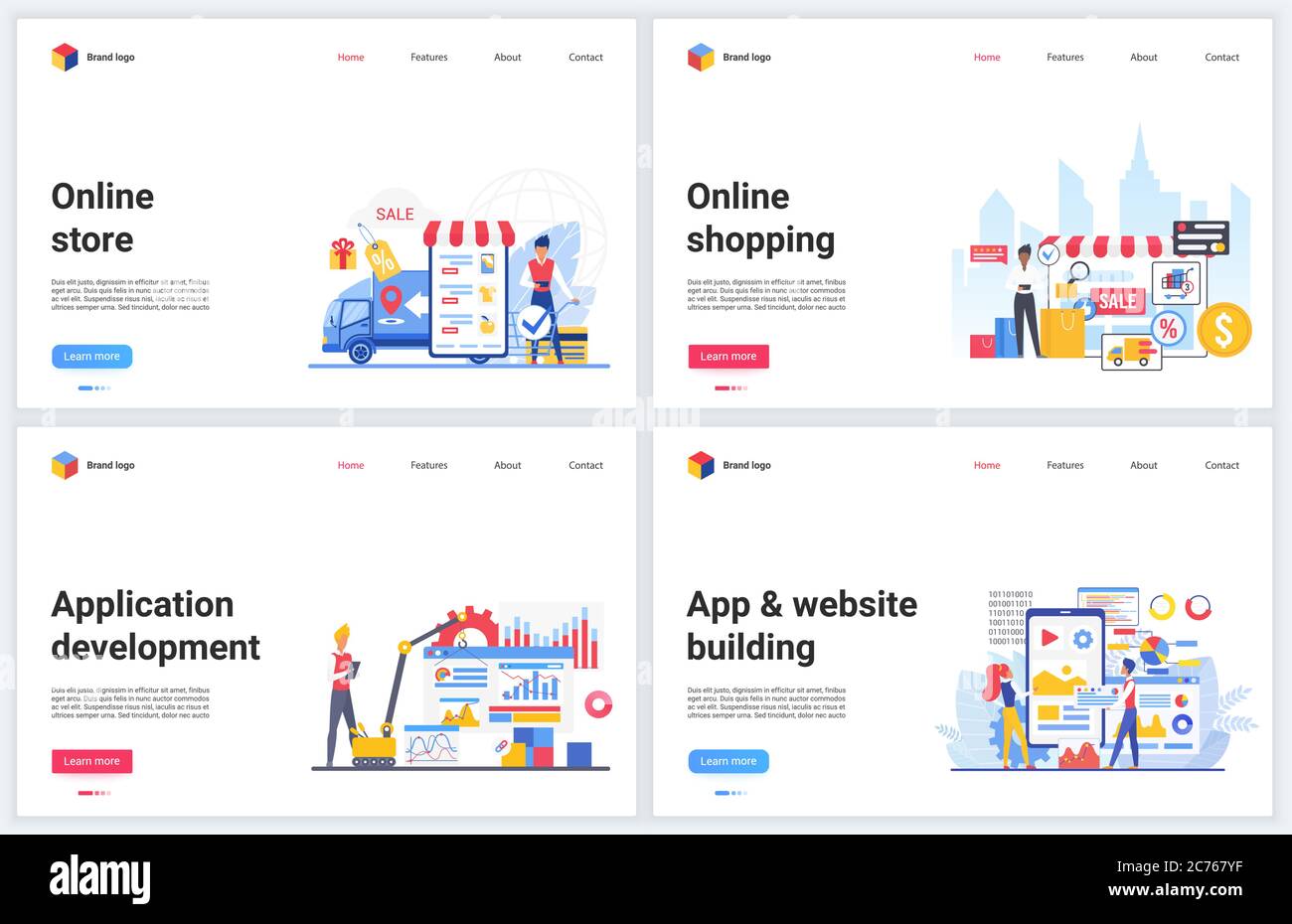 Online-Shop, Shopping-Technologie Vektor-Illustrationen. Kreatives Konzept Interface Website-Design, Banner mit flachen Cartoon mobile Shop App Vorlage, moderne eCommerce Tech-Anwendungsentwicklung Stock Vektor