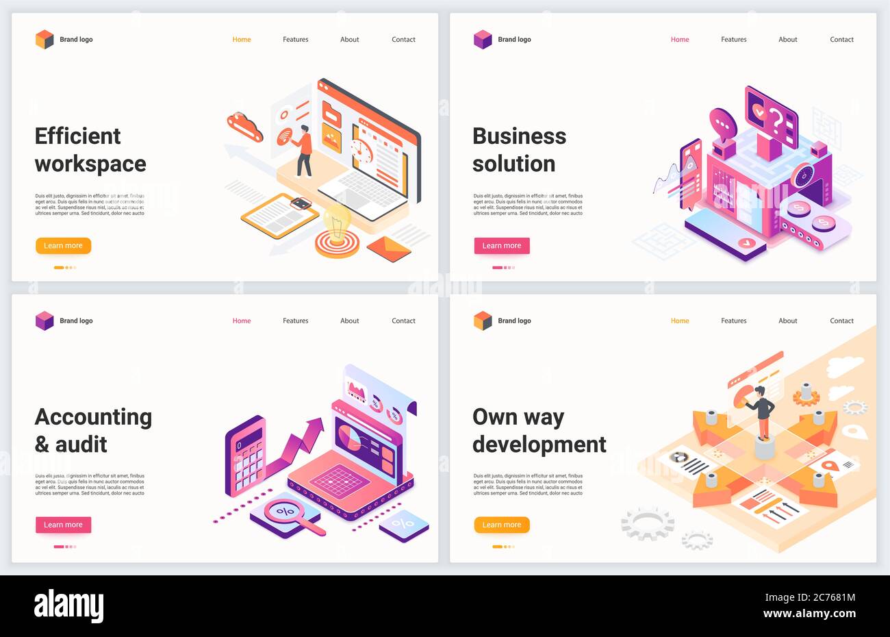 Isometrische Vektordarstellung für effektive Business-Management-Technologie. Kreatives Konzept Banner-Set, Website-Design von Cartoon 3d Business Development, Arbeitsprozess-Optimierung, Planung für Manager Stock Vektor