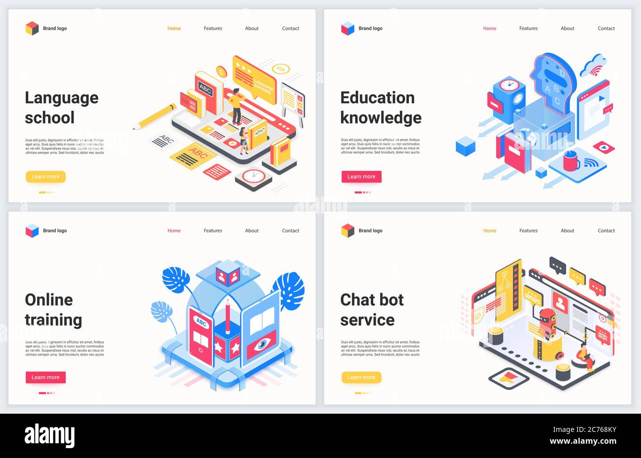 Isometrische Online-Bildung Technologie Vektor Illustration. Kreatives Konzept Banner-Set, Interface-Website-Design mit Cartoon 3d moderne Abstand Bildungsdienstleistungen für die Ausbildung und Personalentwicklung Stock Vektor