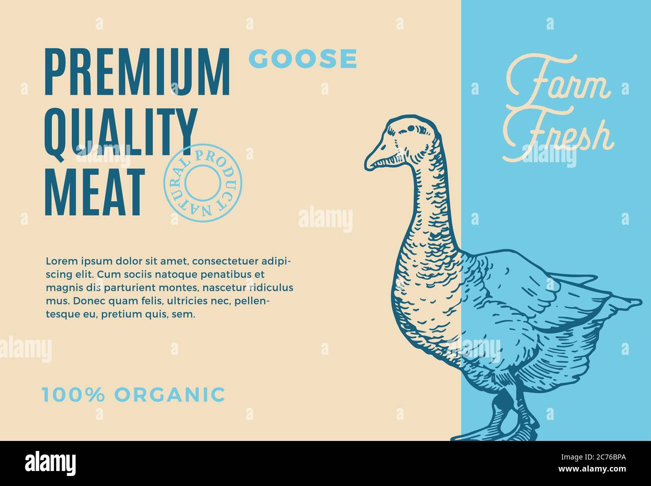 Premium-Qualität Elch. Abstract Vektor Fleisch Verpackung Design oder Etikett. Moderne Typografie und handgezeichnete Goose Silhouette Hintergrund Layout Stock Vektor