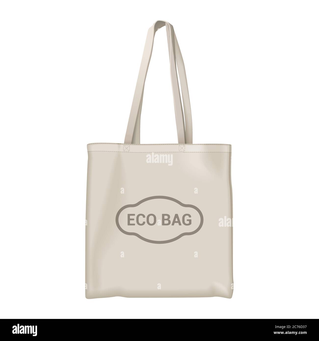 Vektorgrafik Öko-Beutel. Cartoon flach Textil umweltfreundlich Shopper mit Eco Tasche Schriftzug, ökologische Shopping Handtasche für den Markt Einkäufe, sparen Ökologie Konzept isoliert auf weiß Stock Vektor