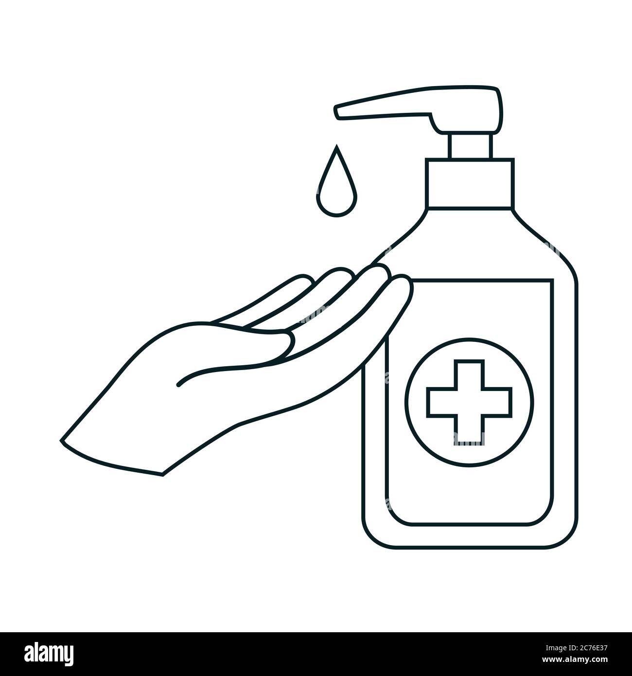 Waschen der Hand mit Desinfektionsmittel Flüssigseife Vektorsymbol. Stock Vektor