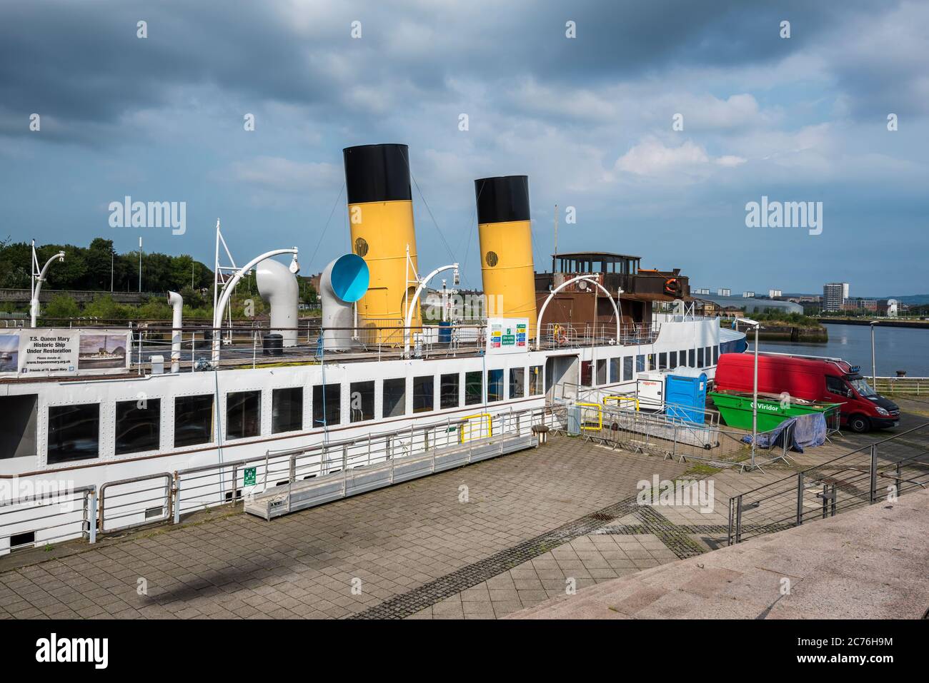 Das TS Queen Mary wird am Pacific Quay am River Clyde, Glasgow, Schottland, restauriert. Stockfoto