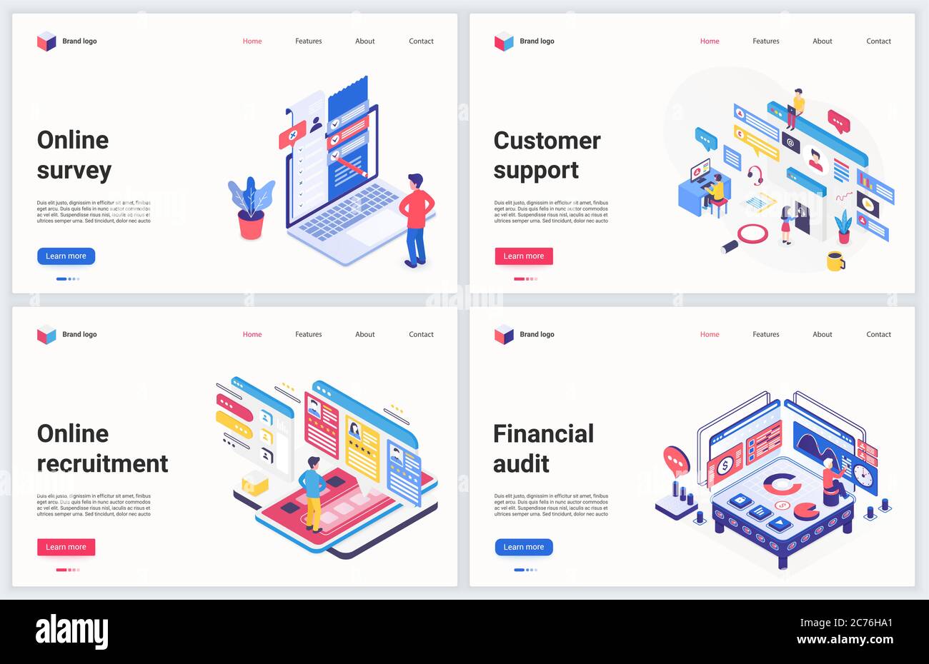Isometrische Business Recruiting Technologie Vektor Illustration. Kreatives Konzept Banner-Set, Website-Design mit Cartoon 3d Online-hr-Rekrutierungsservice, Finanzkontoprüfung und Kundenbetreuung Stock Vektor