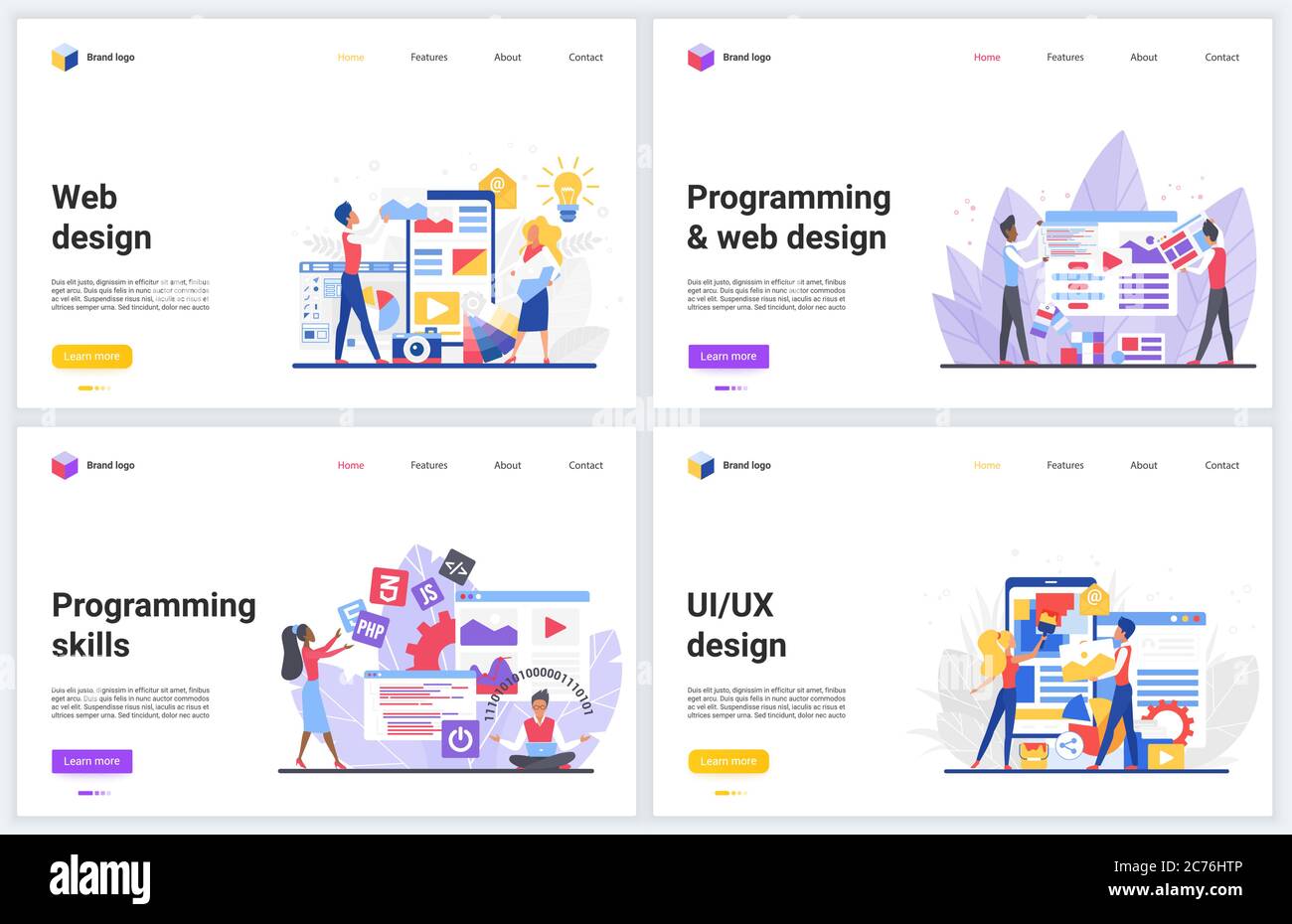 Vektorgrafik für den Prozess der Entwicklung mobiler Anwendungen. Kreatives Konzept Website-Schnittstelle, digitale App Banner mit flachen Cartoon-Programmierung Team von Entwicklern, Teamwork UI UX Design-Erstellung Stock Vektor