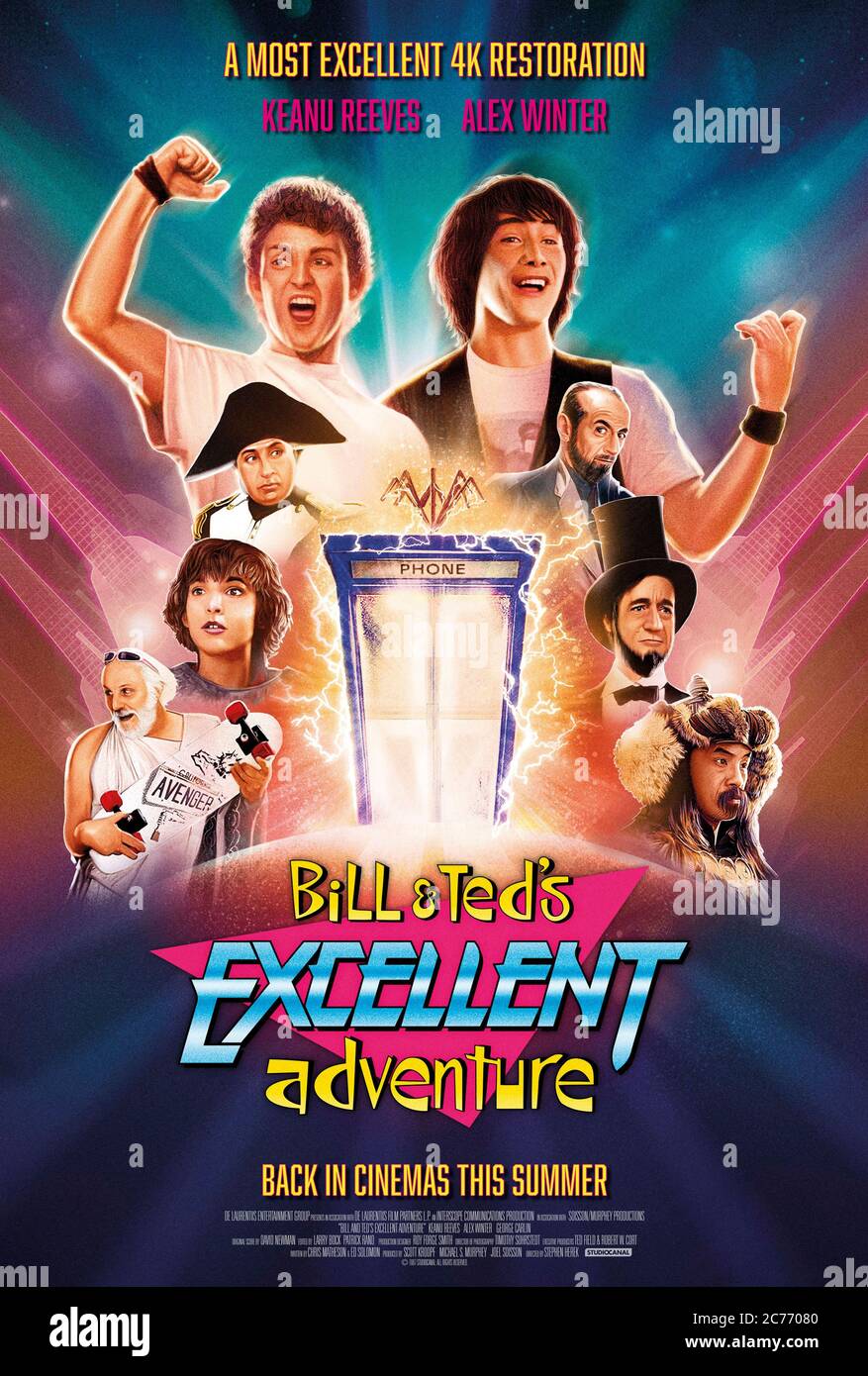 Bill & Ted's Excellent Adventure (1989) Regie: Stephen Herek mit Keanu Reeves, Alex Winter, George Carlin und Terry Camilleri. 4K-Wiederveröffentlichung für den Kultfilm 1989 über zwei unterversorgende Jugendliche, die in einer Zeitmaschine auflaufen und historische Figuren treffen. Stockfoto