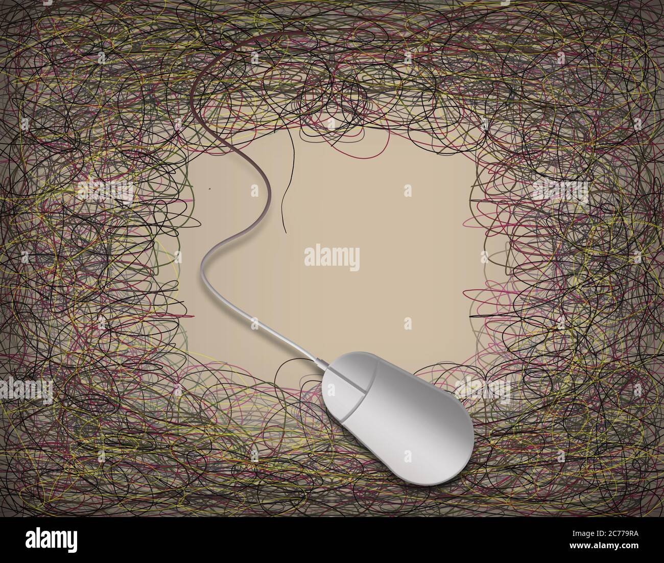Eine Computermaus Ist Mit Einem Weltweiten Netz Von Informationen Und  Desinformationen Verbunden. Der Draht Von Der Maus Führt Zu Einem Gewirr  Anderer Drähte In Diesem Stockfotografie - Alamy