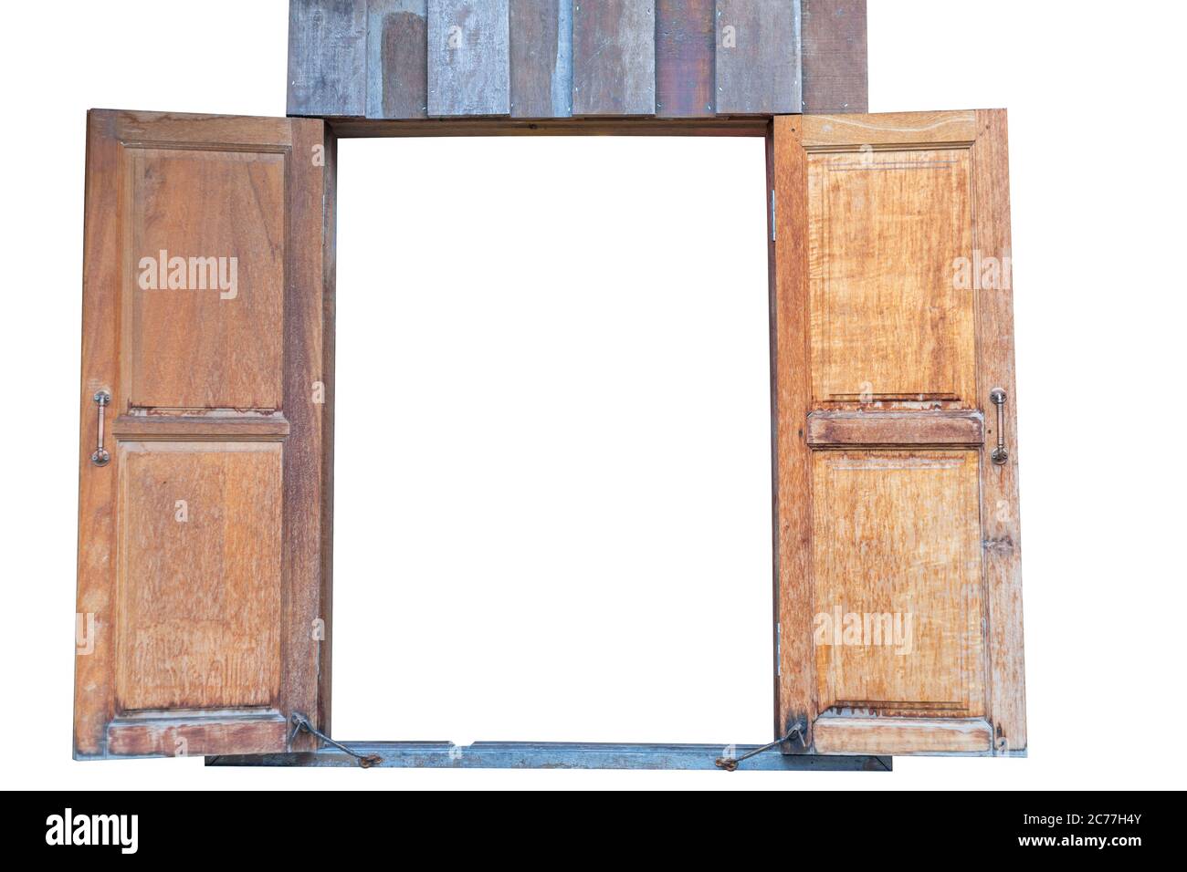Alte Holz-Doppelfenster. Isoliert auf weißem Hintergrund. Mit Beschneidungspfad speichern Stockfoto