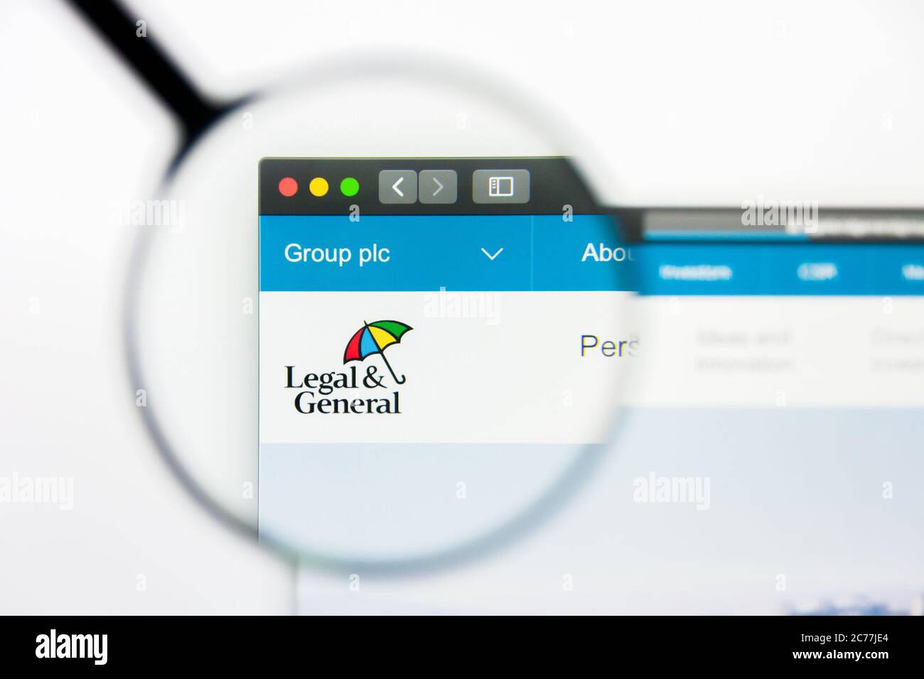 Los Angeles, Kalifornien, USA - 23. März 2019: Illustrative Editorial der Homepage der Legal and General Group. Logo der Rechtsabteilung und der allgemeinen Gruppe sichtbar Stockfoto