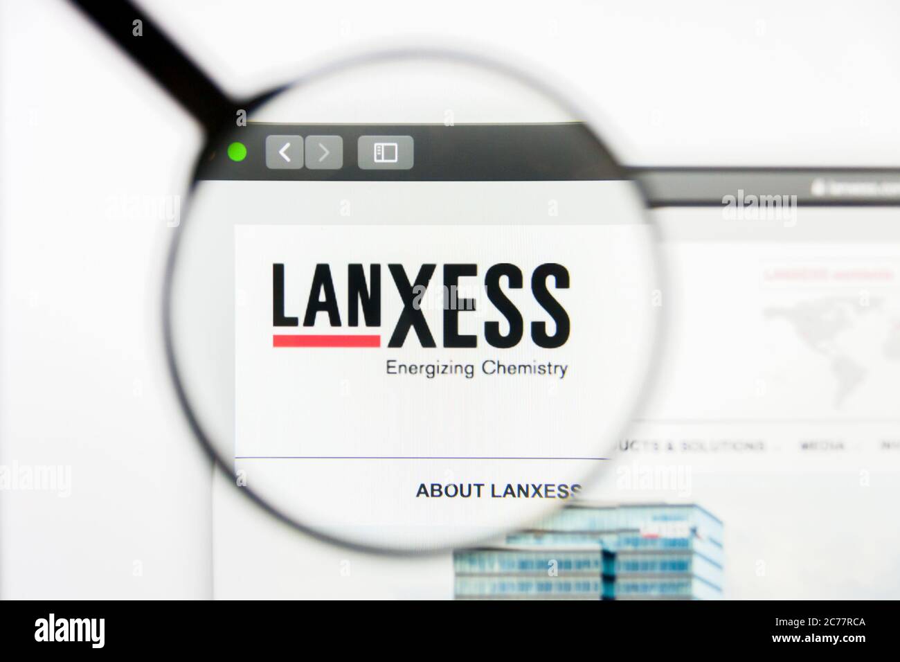 Los Angeles, California, USA - 10. März 2019: Illustrative Editorial, Lanxess Website Homepage. LANXESS-Logo auf dem Bildschirm sichtbar Stockfoto