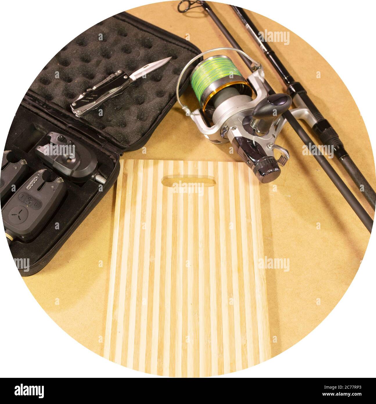 Angelabenteuer, Karpfenfischen. Angelkarpfen Angeltechnik. Gear Logo Isolate Stockfoto