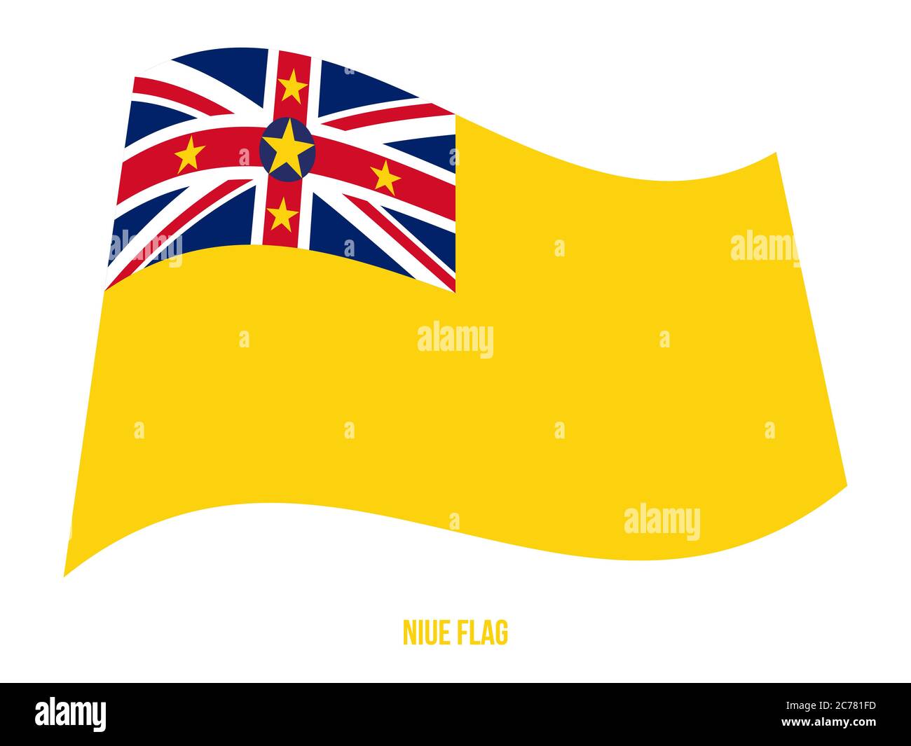 Niue Flagge schwenkten Vector Illustration auf weißem Hintergrund. Niue Nationalflagge. Stock Vektor