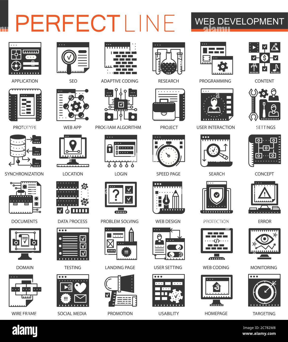 Web-Entwicklung schwarz Mini-Konzept-Symbole und Infografik-Symbole Stock Vektor