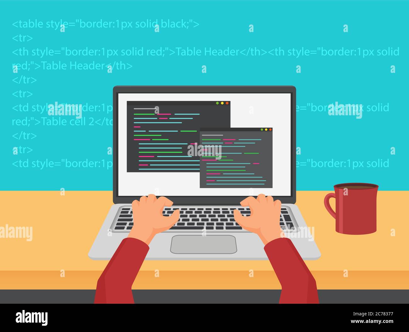 Vektorprogrammierung, Codierung und Web-Entwicklung Code-Konzept Stock Vektor
