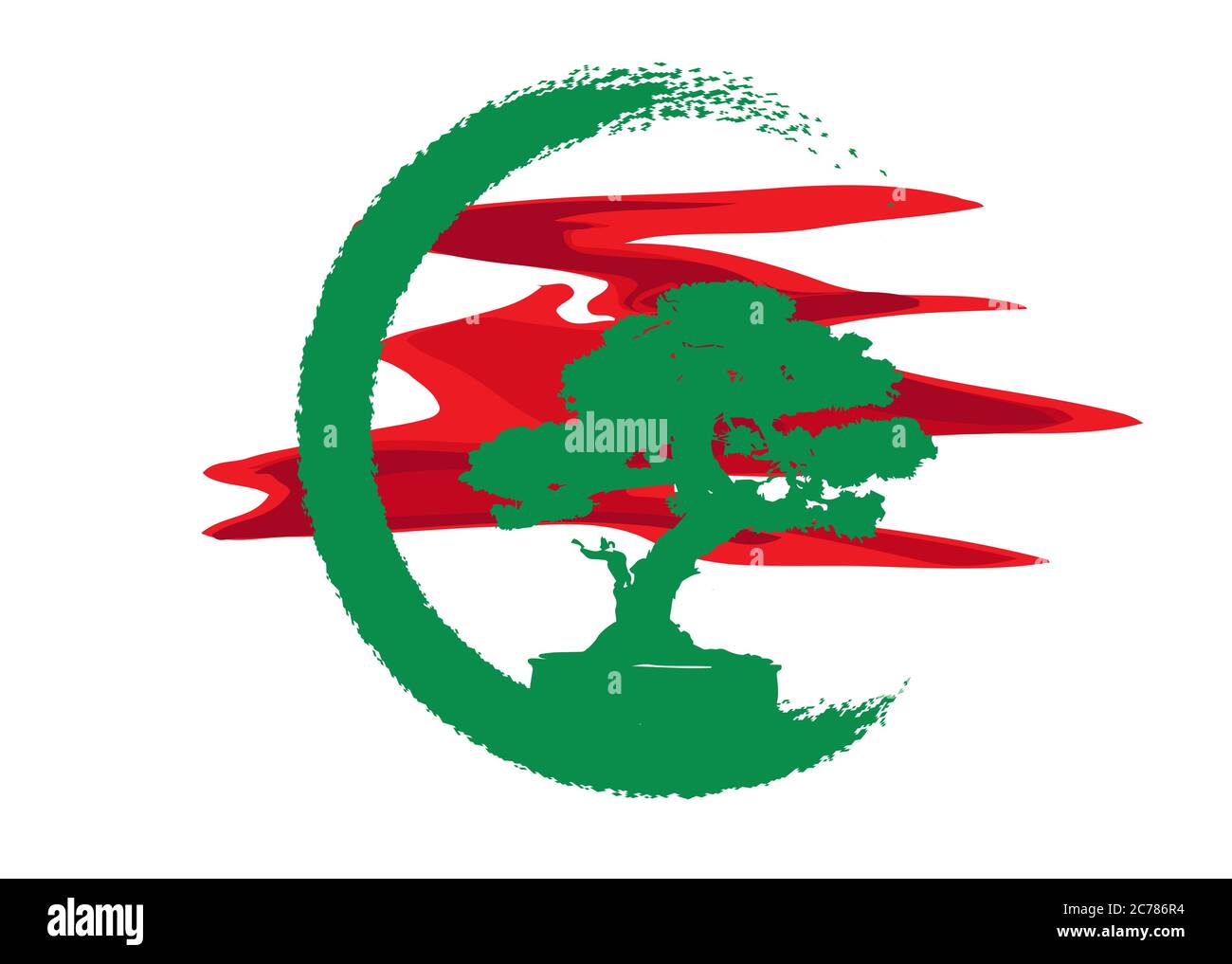 Japanischer Bonsai-Baum-Logo, Pflanze Silhouette Symbole auf weißem Hintergrund, grüne Ökologie Silhouette von Bonsai. Detailbild. Bio Natur Konzept isoliert Stock Vektor