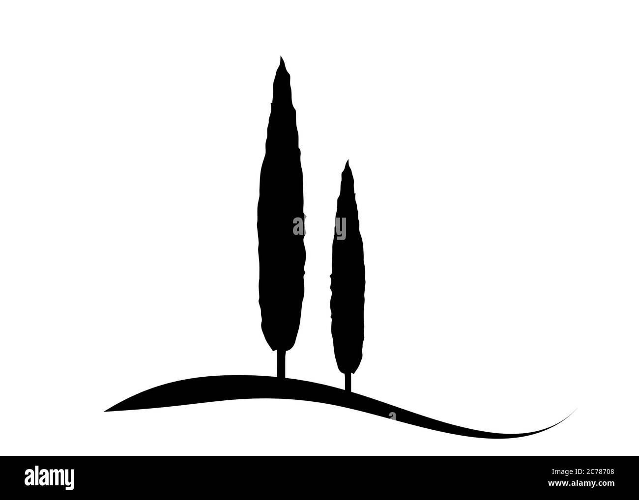 Zypressensymbol. Einfache Illustration von Zypresse Vektor-Symbol für Web. Italienische Silhouette Zypressen die typische toskanische Landschaft. Ökologie Logo Design Stock Vektor