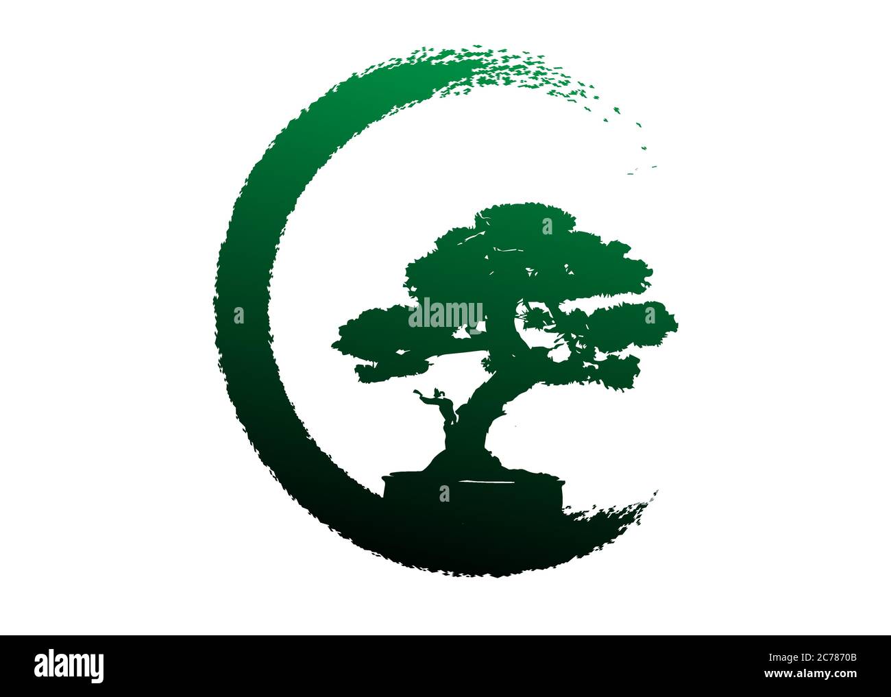 Japanischer Bonsai-Baum-Logo, Pflanze Silhouette Symbole auf weißem Hintergrund, grüne Ökologie Silhouette von Bonsai. Detailbild. Bio Natur Konzept isoliert Stock Vektor