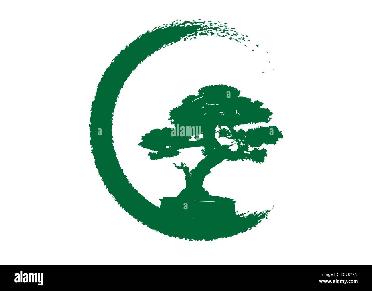 Japanischer Bonsai-Baum-Logo, Pflanze Silhouette Symbole auf weißem Hintergrund, grüne Ökologie Silhouette von Bonsai. Detailbild. Bio Natur Konzept isoliert Stock Vektor