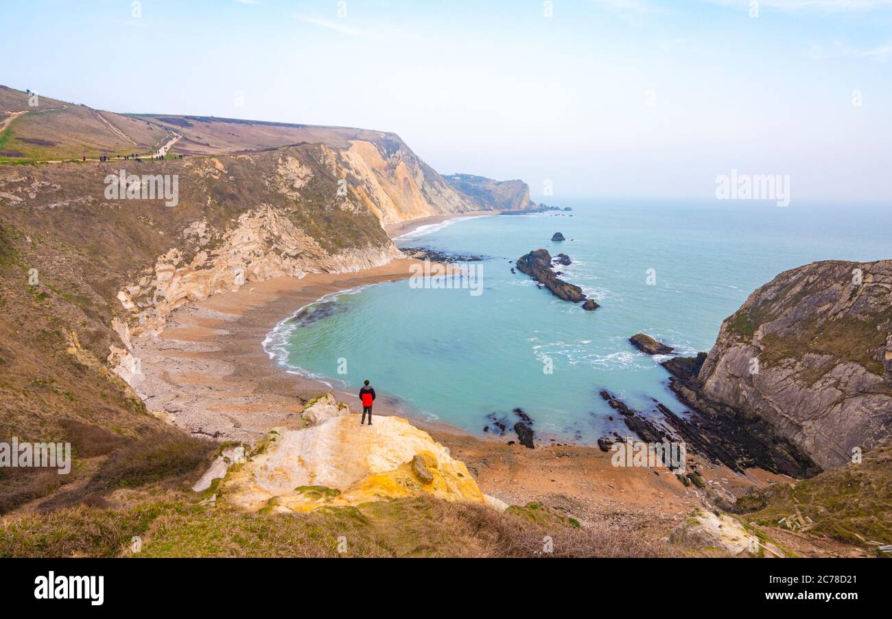 Man O'war Bay im Frühling - Dorset, England Stockfoto