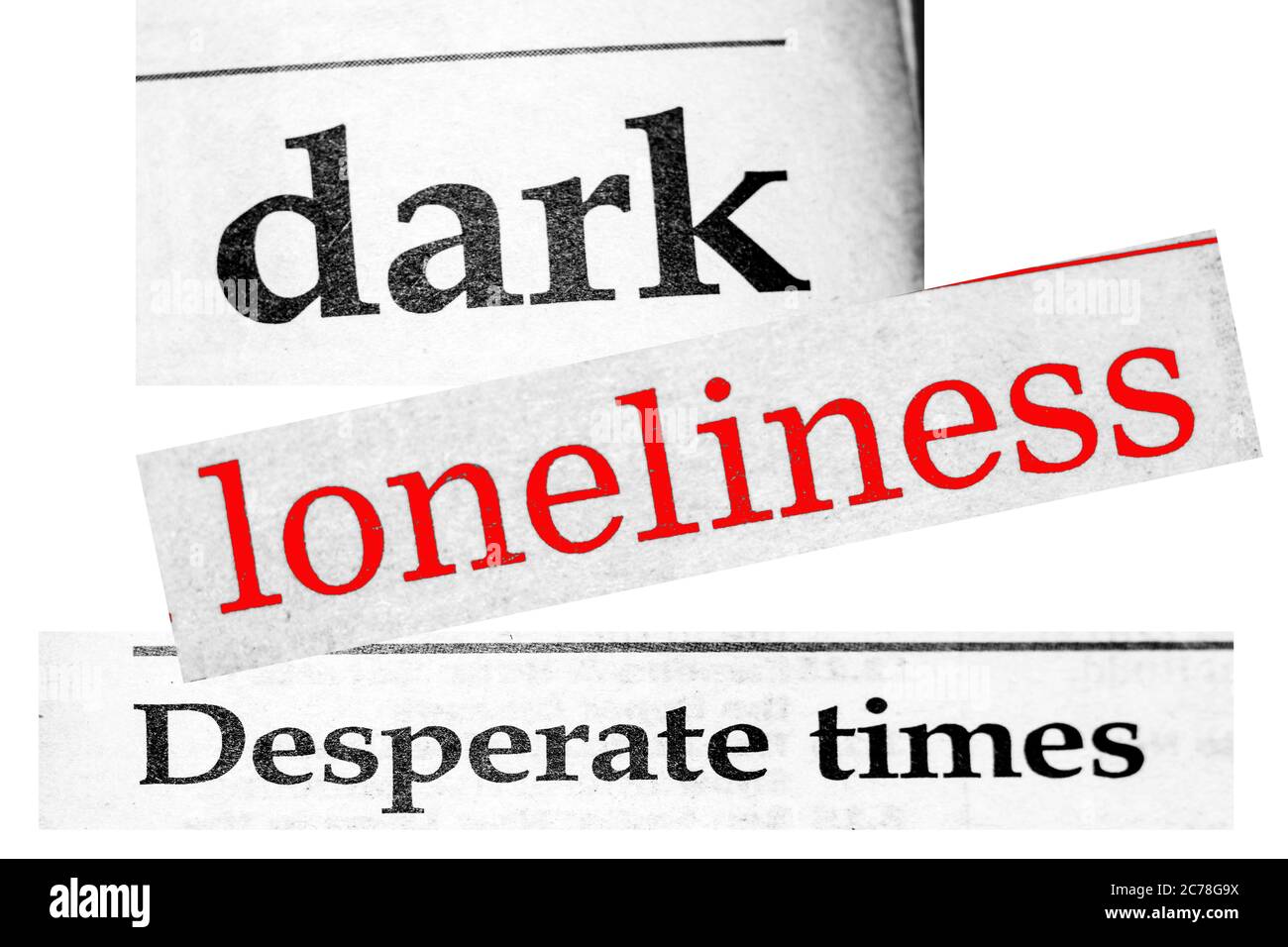 Verzweifelte Zeitung Schlagzeile dunkle Einsamkeit verzweifelte Zeiten großbritannien Stockfoto