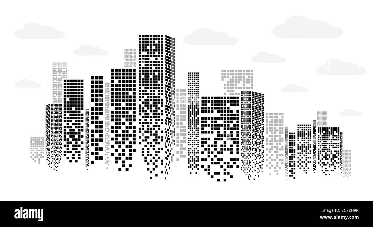 Silhouette des Geschäftsviertels in der Innenstadt mit Wolkenkratzern auf weißem Hintergrund, Vektorgrafik Stock Vektor
