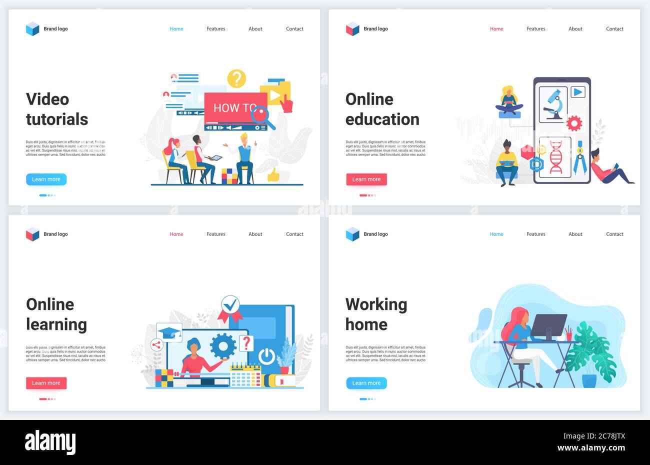 Online-Bildung und freiberufliche Arbeit zu Hause Vektor-Illustrationen. Cartoon Wohnung moderne Remote-pädagogische Konzept Design-Vorlage mit Lernen auf digitale Ausbildung natürlich, Freiberufler von zu Hause aus arbeiten Stock Vektor