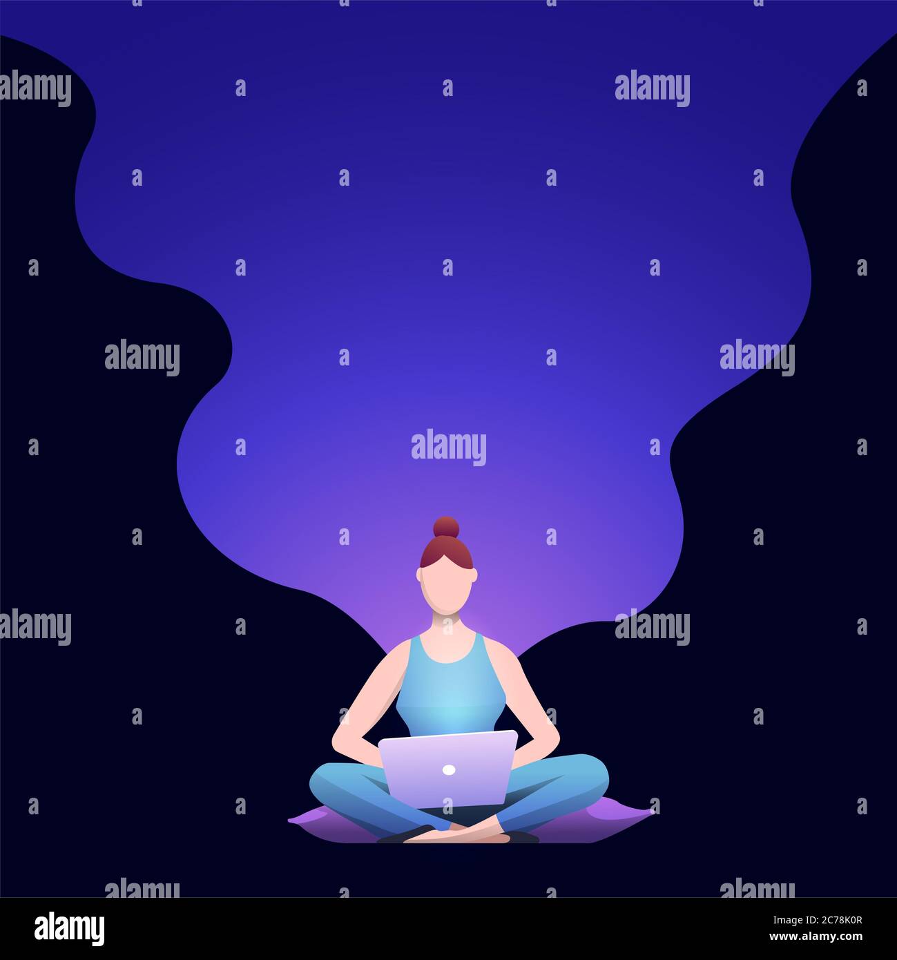 Home Working, Freiberufler, Online-Bildung, Konzept Vektor Illustration. Mädchen sitzend und mit Laptop. Stockfoto