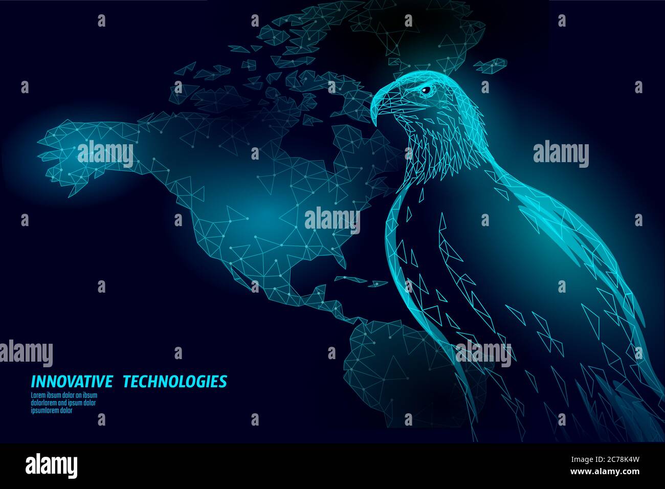 Adler sitzend Vogel Profil. Amerikanisches nationales Symbol. Low poly blau polygonal Wirtschaftspolitik Karte USA Konzept Vektor Illustration Stock Vektor