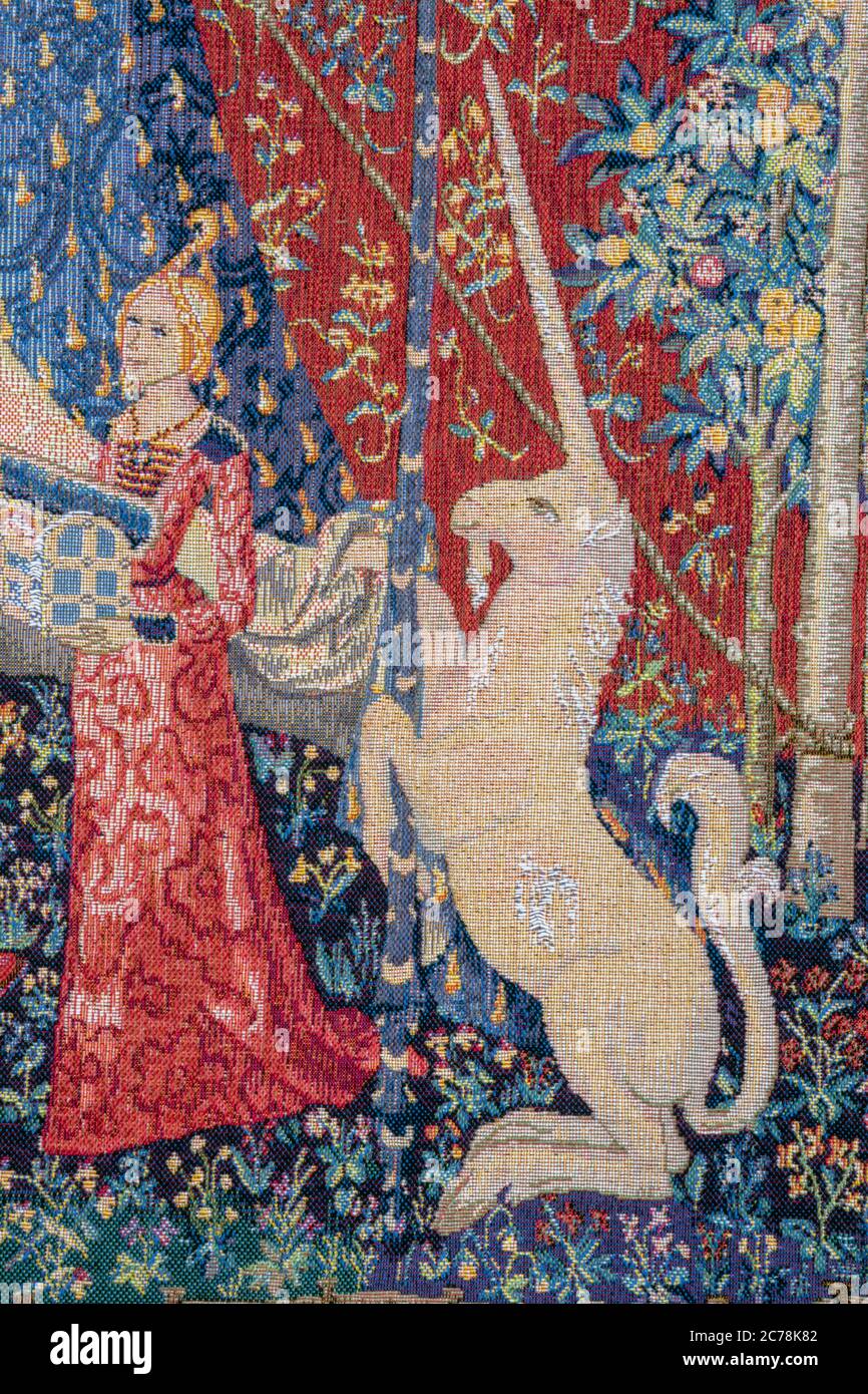 Detail der TAPISSERIE À Mon Seul Désir, der sechste in der La Dame à la licorne, oder der Serie der Tapisserien der Dame und des Einhorns. À Mon Seul Désir is tra Stockfoto