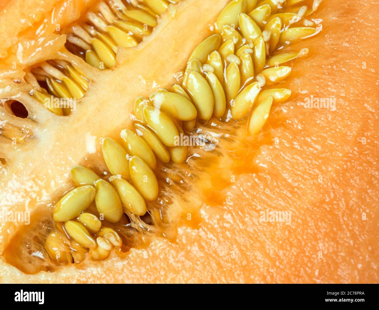 Nahaufnahme der Melonen-Melone in einer halbierten Melone Stockfoto