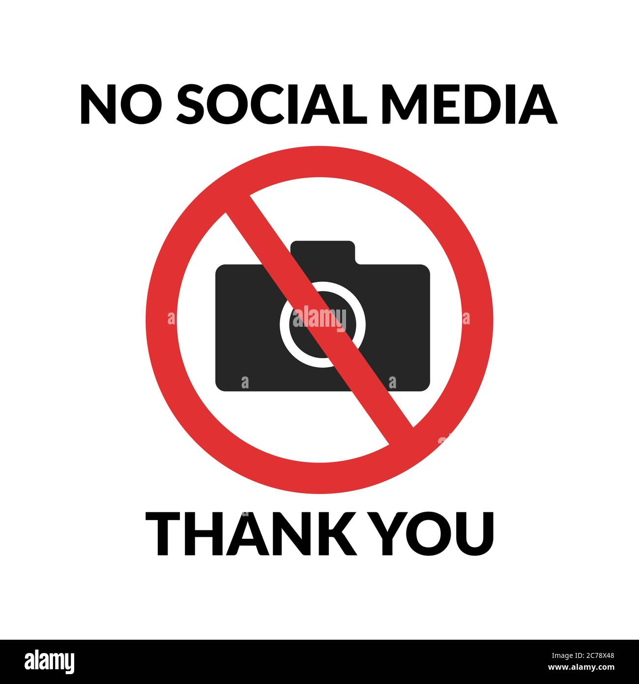 Keine sozialen Medien, danke Zitat Design für T-Shirt. Fotokamera verboten. Symbol für gesperrte Kamera. Fotos dürfen nicht aufgenommen werden Stock Vektor